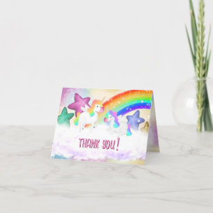 Cute Rainbow Unicorn Pastel Folded Thank You Card