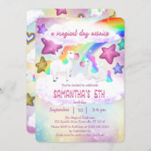 Cute Rainbow Unicorn Pastel Invitation d'anniversa