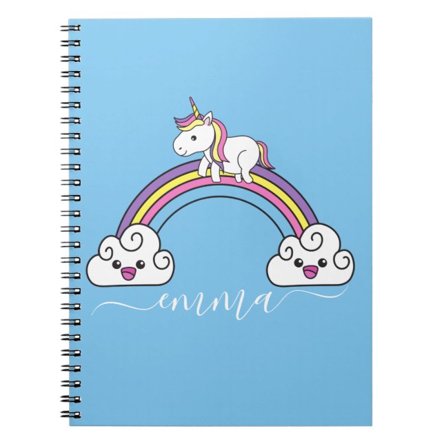 Cute Rainbow Unicorn Personalized Name  Notebook (Front)
