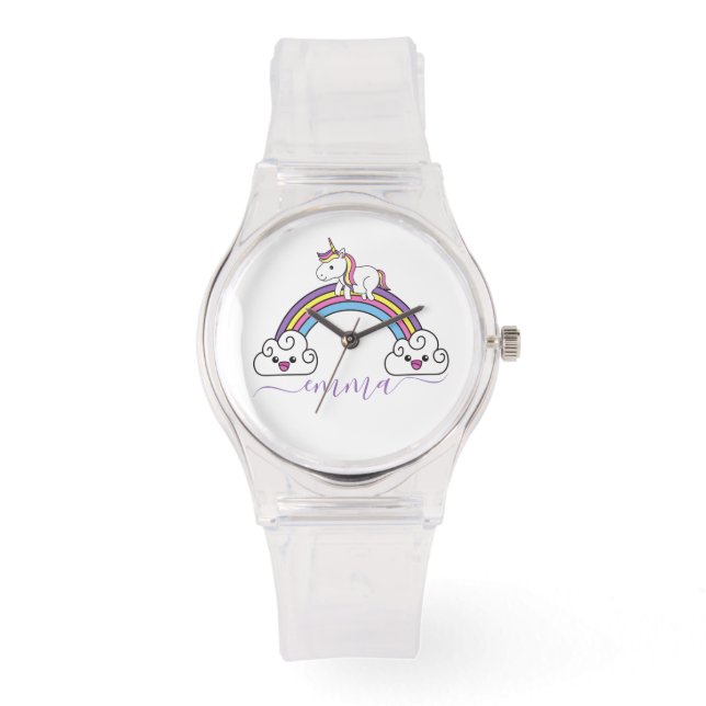 Cute Rainbow Unicorn Personalized Name Watch (Front)