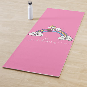 Cute Rainbow Unicorn, Personalized Name Yoga Mat