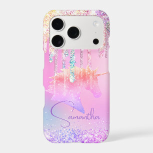 Cute Rainbow unicorn pink Glitter Drips monogram