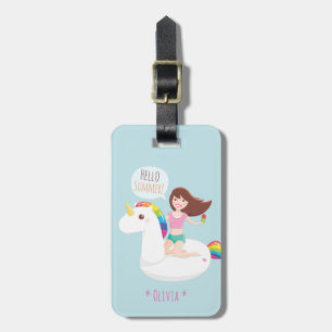 Cute Rainbow Unicorn Pool Float Personalized Luggage Tag