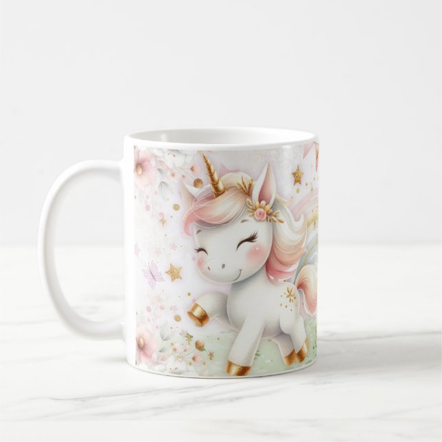 Cute Rainbow Unicorn Porcelain Mug (Gauche)