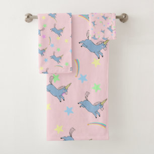 cute rainbow Unicorn stars gradient pattern Bath Towel Set