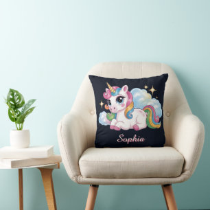 Cute Rainbow Unicorn Throw Pillow