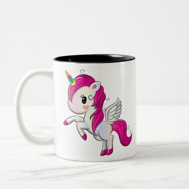 Cute rainbow unicorn Two-Tone coffee mug (Left)