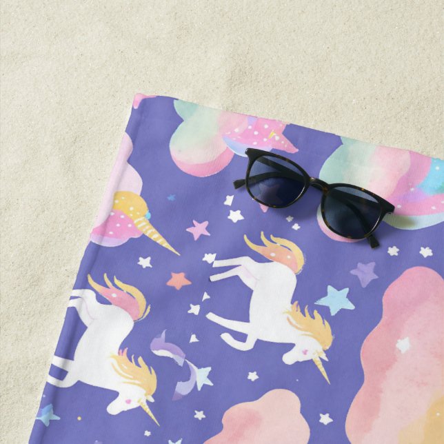  cute Rainbow unicorn unicorn birthday purple kids Beach Towel (In Situ)