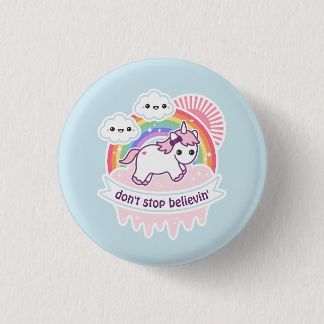 Cute Rainbow Unicorn with Clouds 1 Inch Round Button (Front)