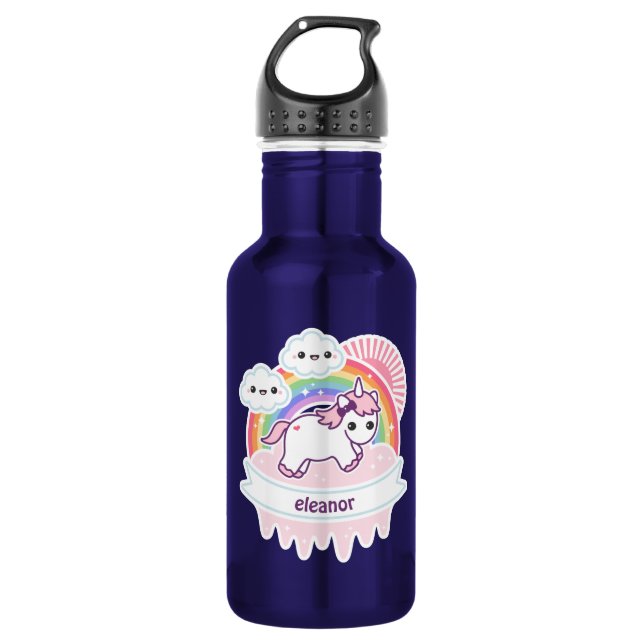 Cute Rainbow Unicorn with Clouds 532 Ml Water Bottle (Front)