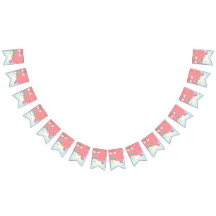 Cute Rainbow Unicorn with Stars. Bunting Flags