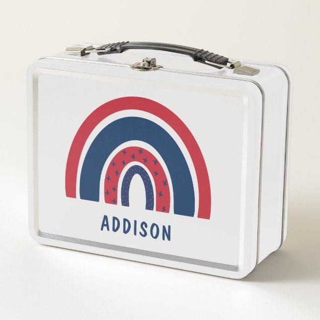 Cute Rainbow Unique Boy Personalized Custom Name Metal Lunch Box (Front)