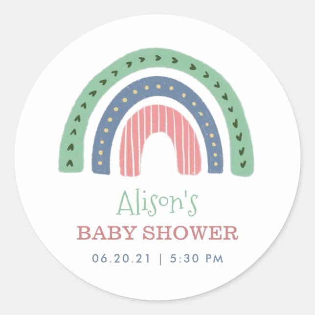 Cute Rainbow Virtual Baby Shower Classic Round Sticker (Front)