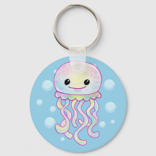 Cute Rainbow Watercolour Jellyfish Keychain