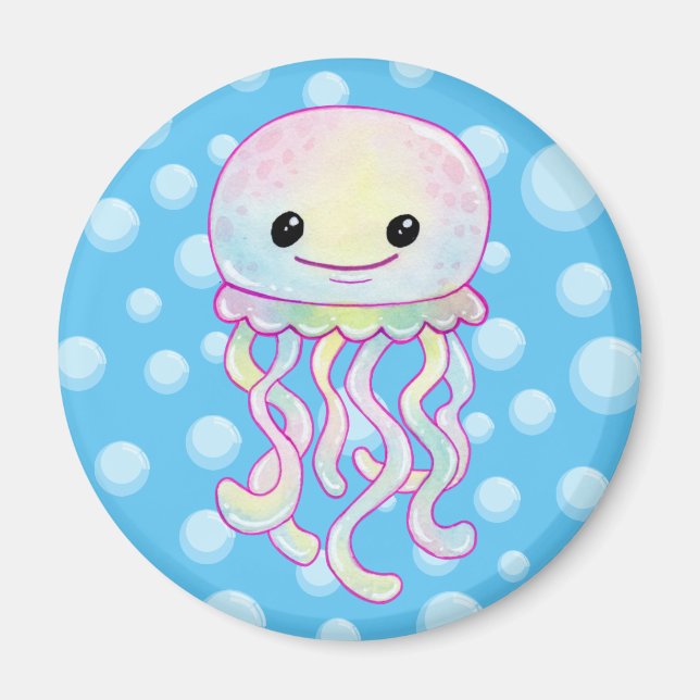 Cute Rainbow Watercolour Jellyfish Magnet (Front)