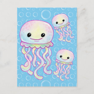 Cute Rainbow Watercolour Jellyfish Postcard