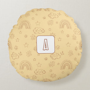 Cute Rainbow Weather Monogram Round Pillow