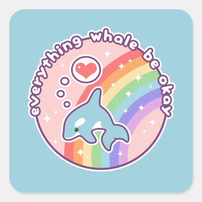 Cute Rainbow Whale Square Sticker (Front)