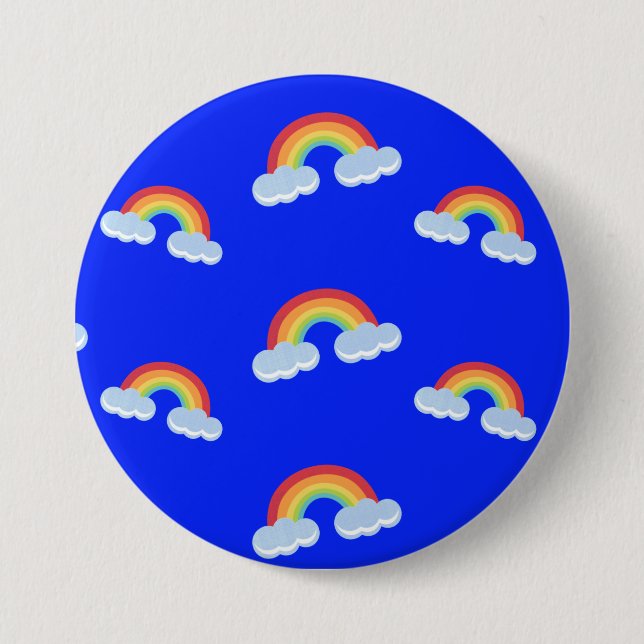Cute Rainbow with Clouds Pattern 3 Inch Round Button (Front)