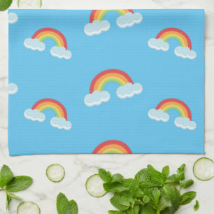 Cute Rainbow with Clouds Pattern Kitchen Towel