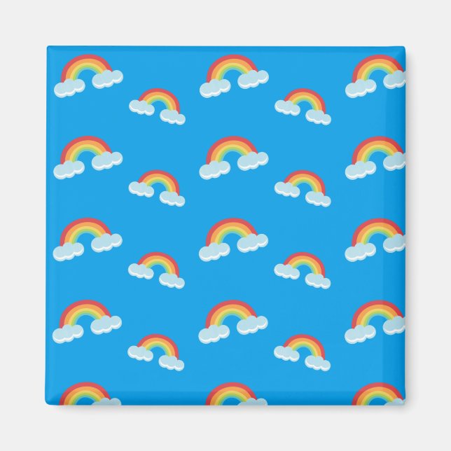 Cute Rainbow with Clouds Pattern Magnet (Front)
