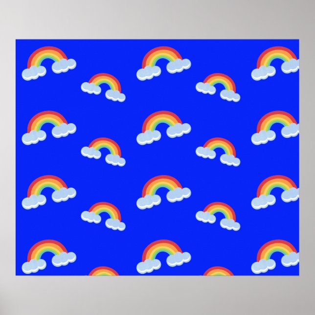 Cute Rainbow with Clouds Pattern Poster (Front)