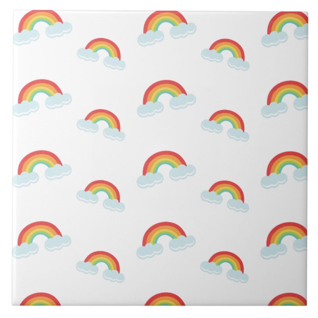 Cute Rainbow with Clouds Pattern Tile (Front)