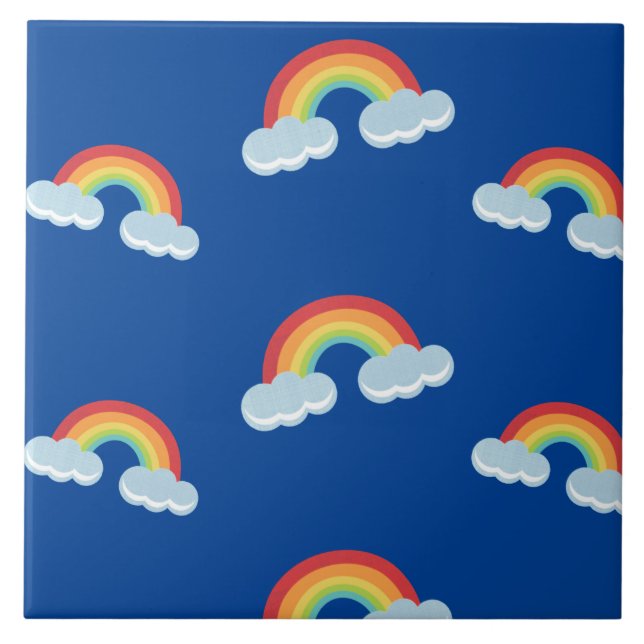 Cute Rainbow with Clouds Pattern Tile (Front)