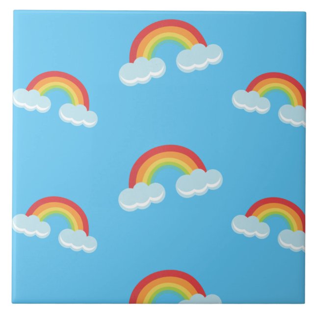 Cute Rainbow with Clouds Pattern Tile (Front)
