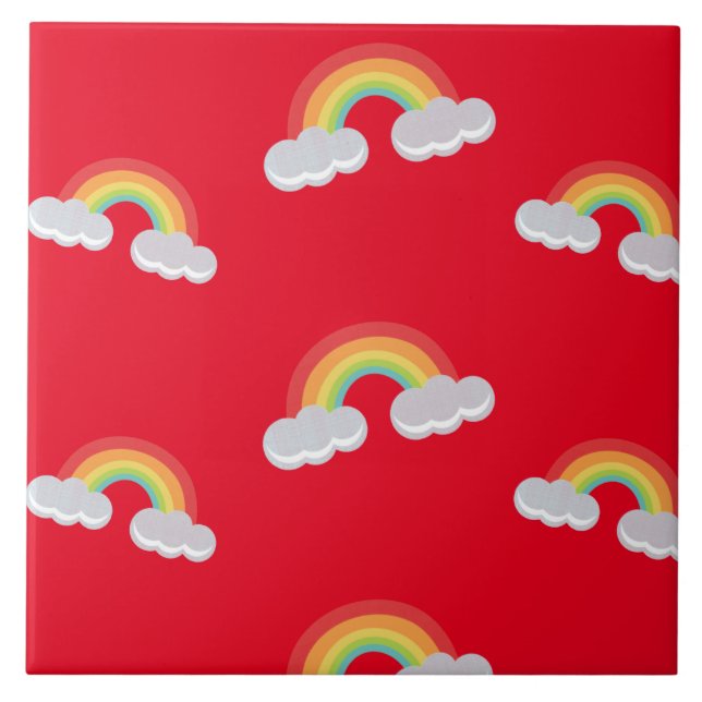 Cute Rainbow with Clouds Pattern Tile (Front)