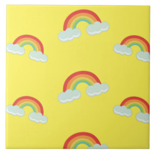 Cute Rainbow with Clouds Pattern Tile