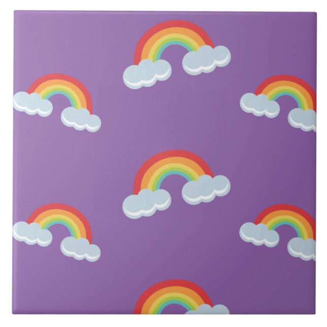 Cute Rainbow with Clouds Pattern Tile (Front)
