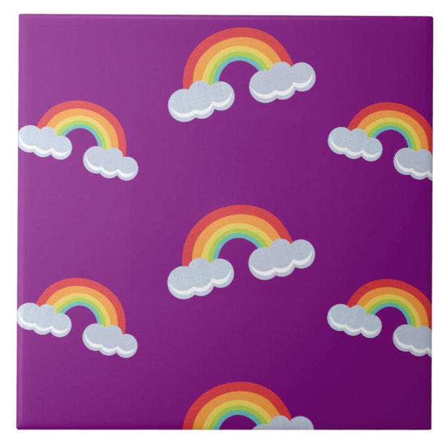 Cute Rainbow with Clouds Pattern Tile (Front)