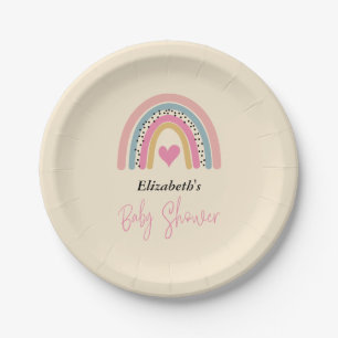 Cute Rainbow With Heart Girl Baby Shower  Paper Plate