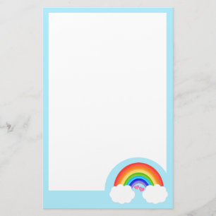 Cute Rainbow With White Clouds and Pink Hearts Stationery