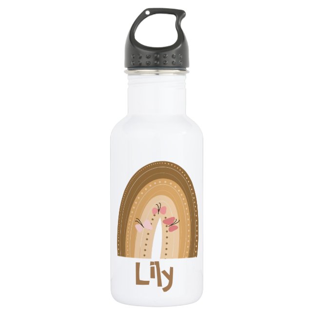 Cute Rainbows  Butterflies Pink Brown Bohemian 532 Ml Water Bottle (Front)