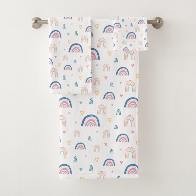 Cute Rainbows & Hearts Pattern Bath Towel Set (Insitu)