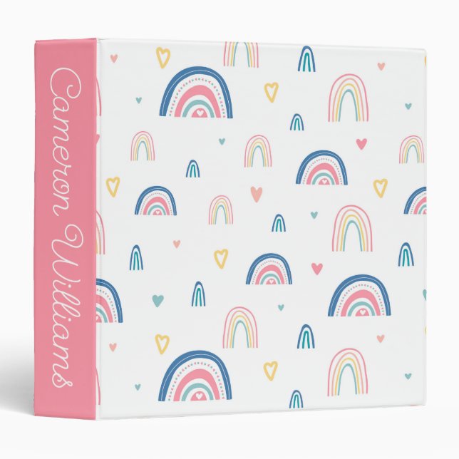 Cute Rainbows & Hearts Pattern Binder (Front/Spine)