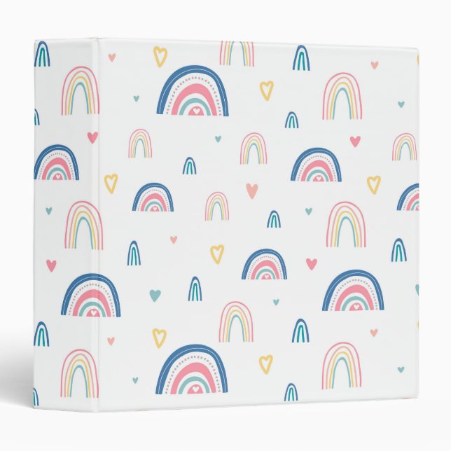 Cute Rainbows & Hearts Pattern Binder (Front/Spine)