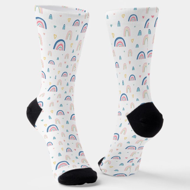 Cute Rainbows & Hearts Pattern Socks (Angled)