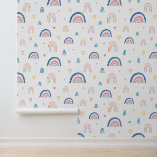 Cute Rainbows & Hearts Pattern Wallpaper