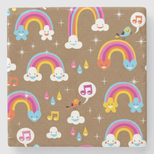 cute rainbows pattern stone coaster
