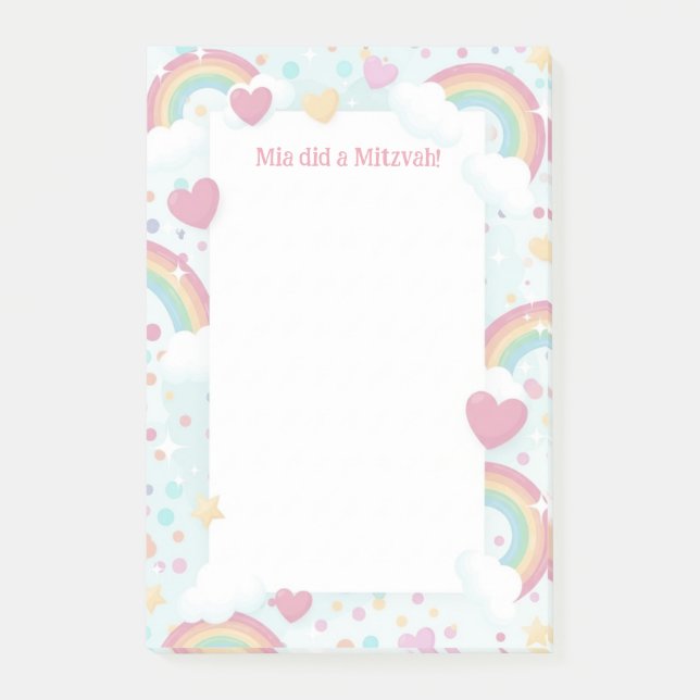 Cute Rainbows Personalized Mitzvah Note pad (Front)