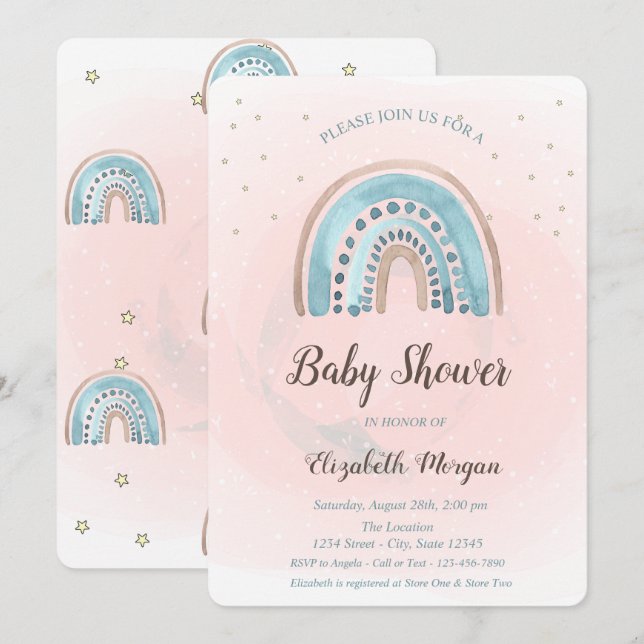 Cute Rainbows Stars Baby Shower Invitation (Front/Back)