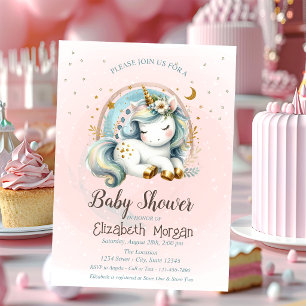 Cute Rainbows Stars Unicorn Baby Shower Invitation