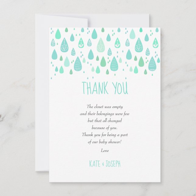 Cute Raindrops Baby Shower Thank You Poem (Front)