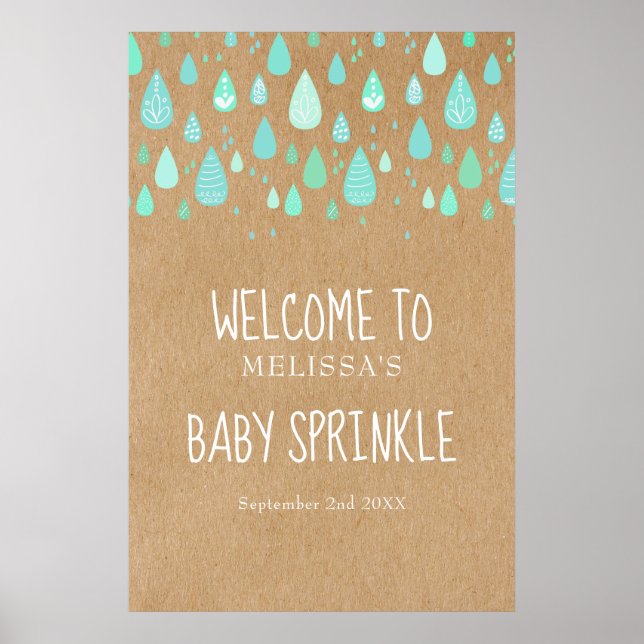 Cute Raindrops Baby Sprinkle / Shower Boho Welcome Poster (Front)