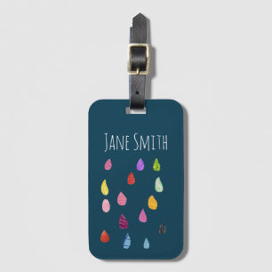 Cute raindrops colourful rain art luggage tag