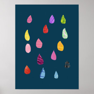 Cute raindrops colourful rain art poster
