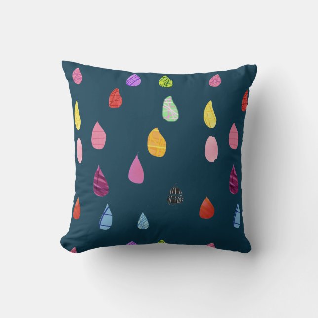 Cute raindrops colourful rain art throw pillow (Front)